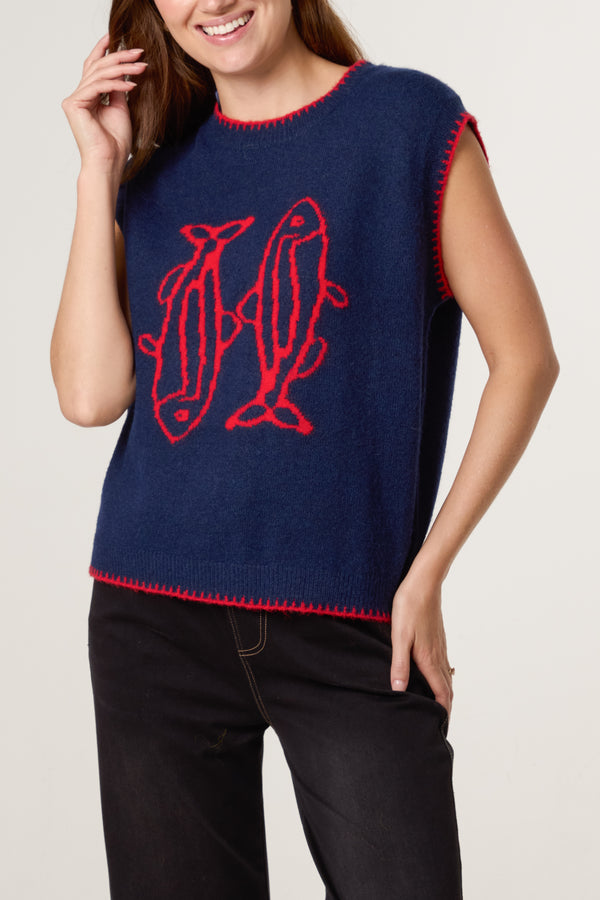 qed london Sardines Stitch Hem Knit Vest