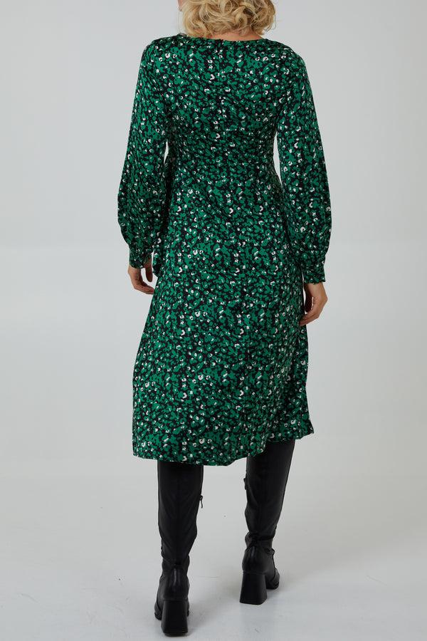 Qed London Satin Ditsy Floral Wrap Midi Dress