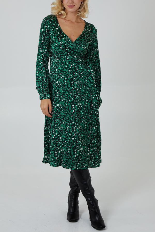 qed london Satin Ditsy Floral Wrap Midi Dress