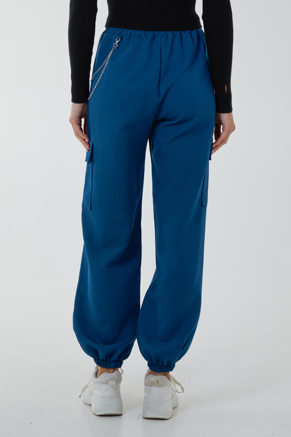 Qed London Satin Feel Chain Detail Cargo Trousers