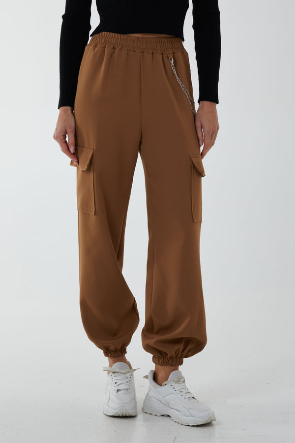 Qed London Satin Feel Chain Detail Cargo Trousers