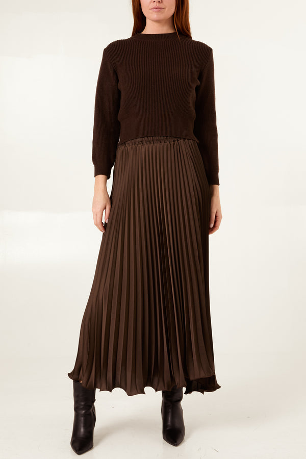 Qed London Satin Pleated Maxi Skirt