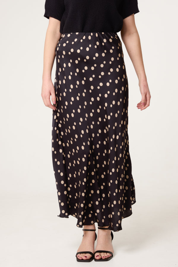 Qed London Satin Polka Dot Midi Skirt