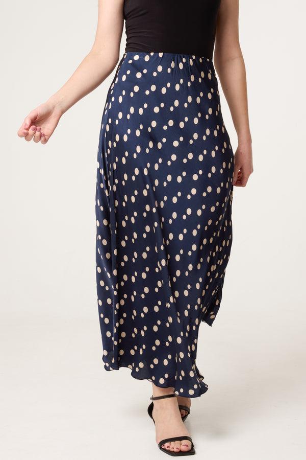 qed london Satin Polka Dot Midi Skirt
