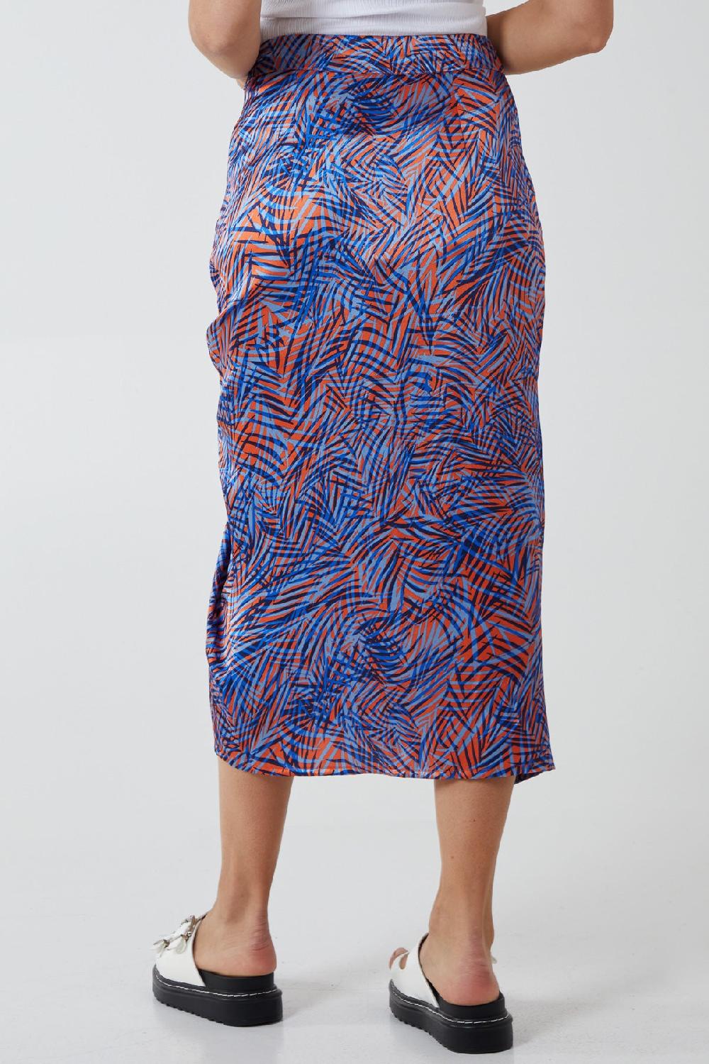 Qed London Satin Ruched Printed Midi Skirt