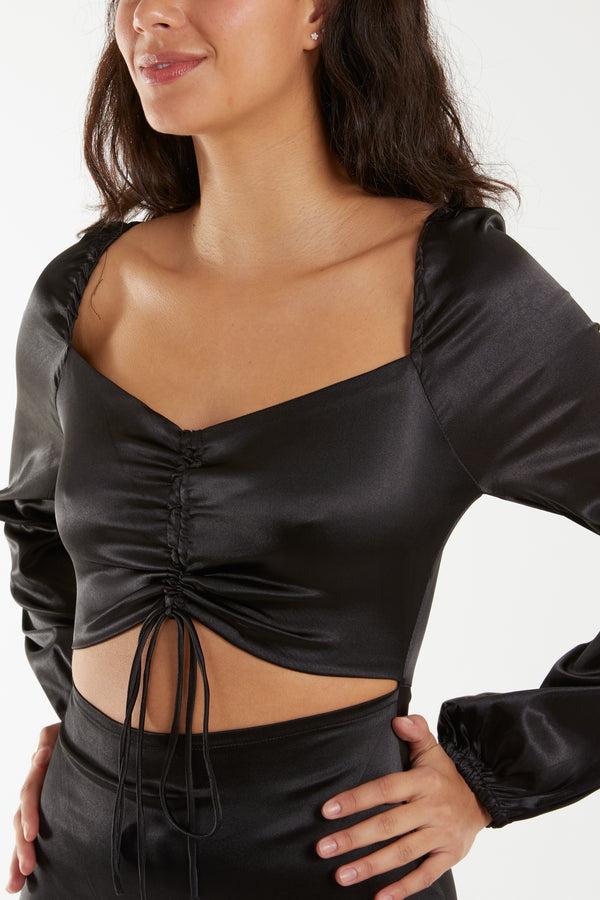 Qed London Satin Tie Front Cut Out Mini Dress