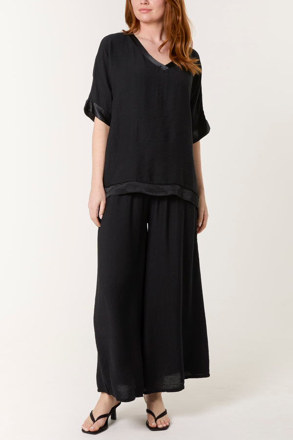 Qed London Satin Trim Top & Trousers Set