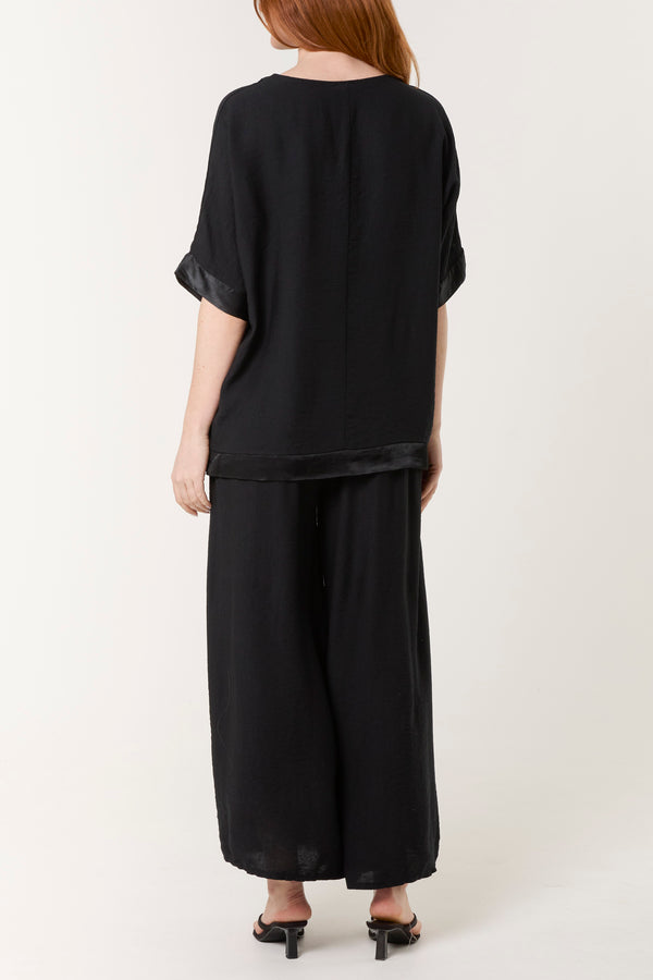 Qed London Satin Trim Top & Trousers Set