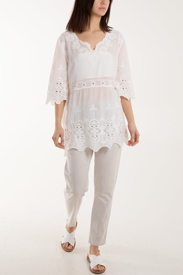 Qed London Scallop Hem Lace Top