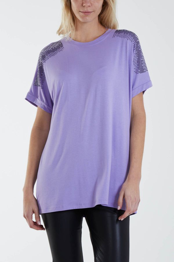 qed london Scatter Sleeve Diamante T-Shirt