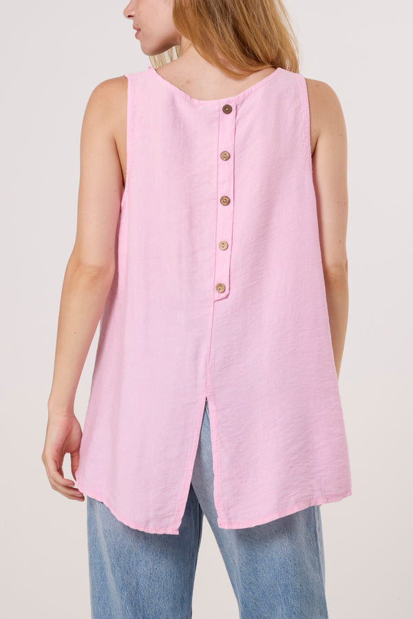 Qed London Scoop Neck Back Button Sleeveless Top