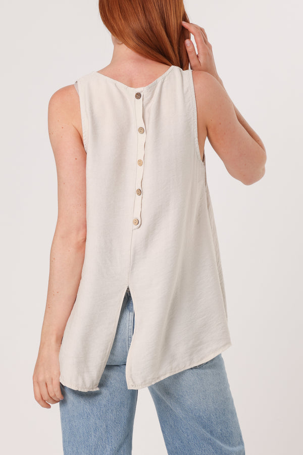 Qed London Scoop Neck Back Button Sleeveless Top