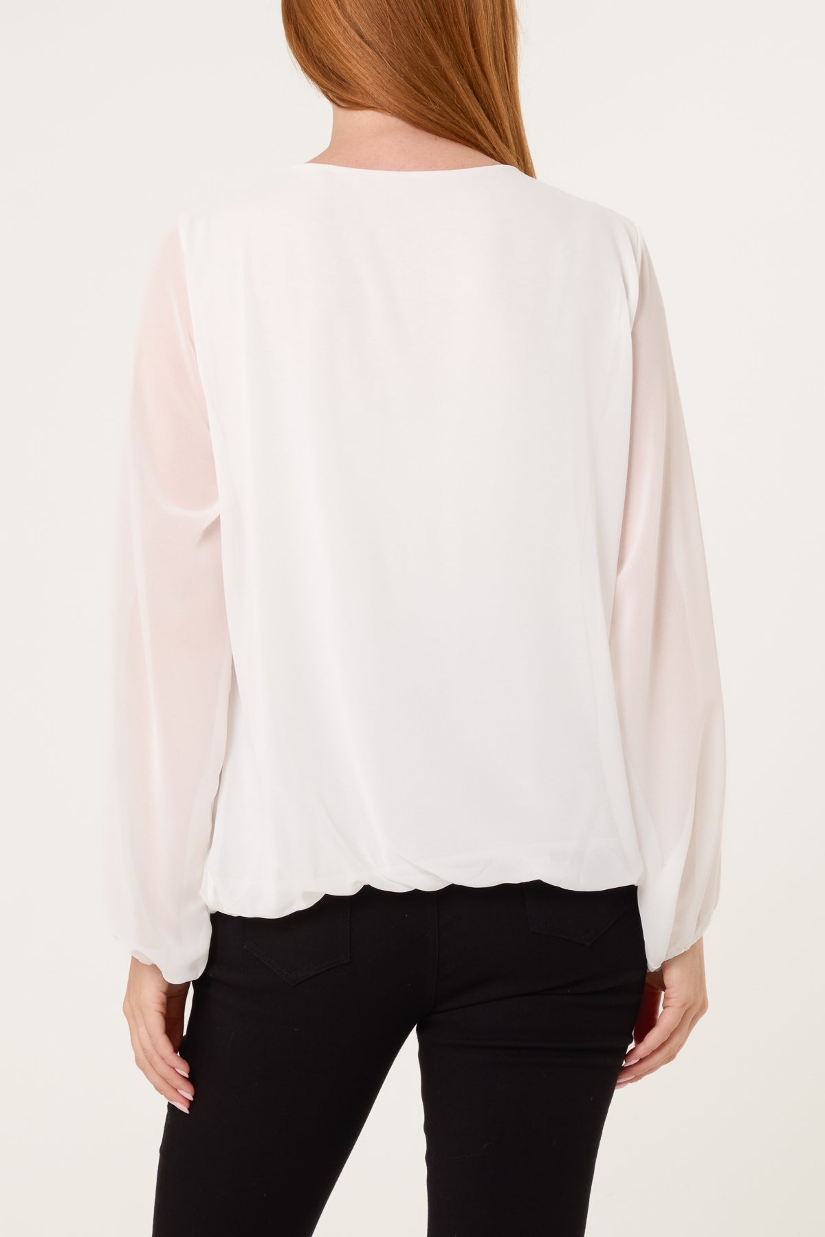 Qed London Scoop Neck Bubble Hem Blouse