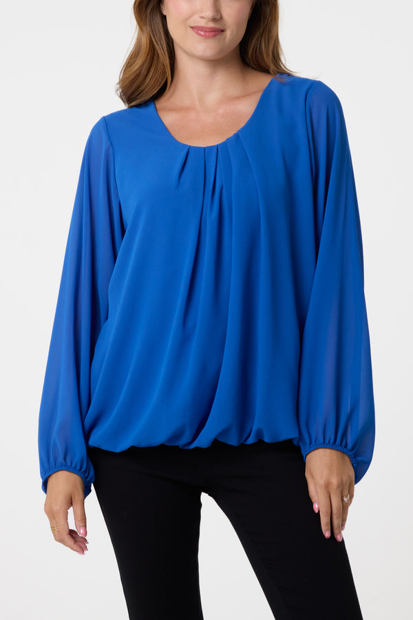 Qed London Scoop Neck Bubble Hem Blouse
