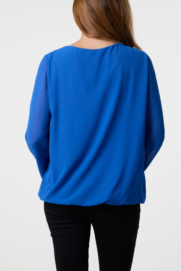 Qed London Scoop Neck Bubble Hem Blouse
