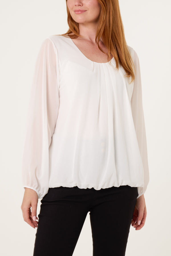 qed london Scoop Neck Bubble Hem Blouse