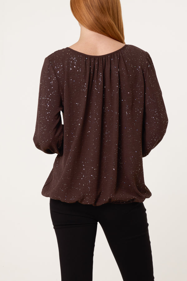Qed London Scoop Neck Glitter Sheer Blouse
