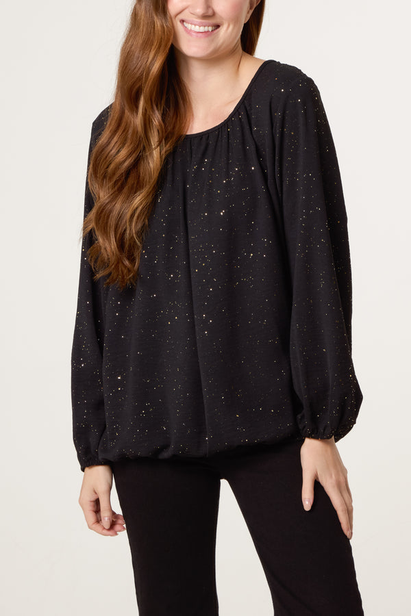Qed London Scoop Neck Glitter Sheer Blouse