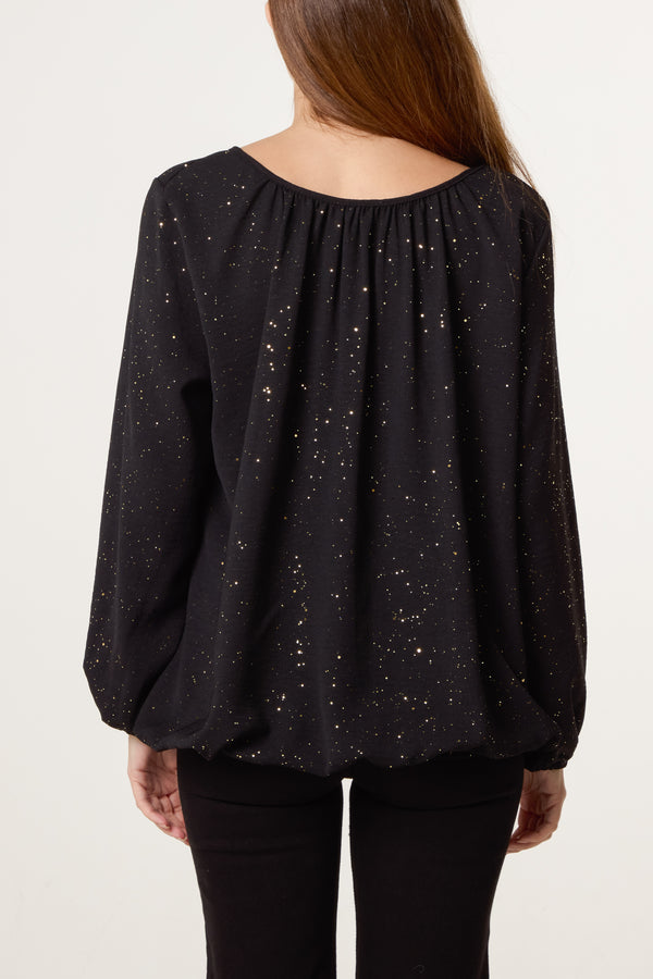 Qed London Scoop Neck Glitter Sheer Blouse