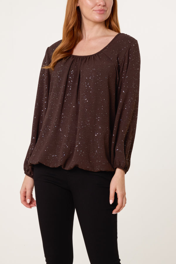 qed london Scoop Neck Glitter Sheer Blouse