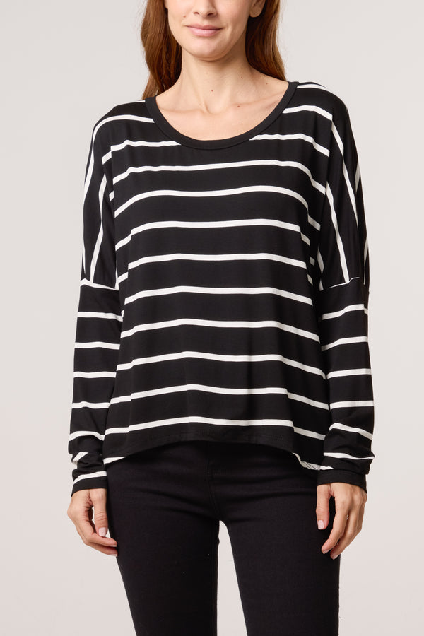 Qed London Scoop Neck Long Sleeve Stripe Top