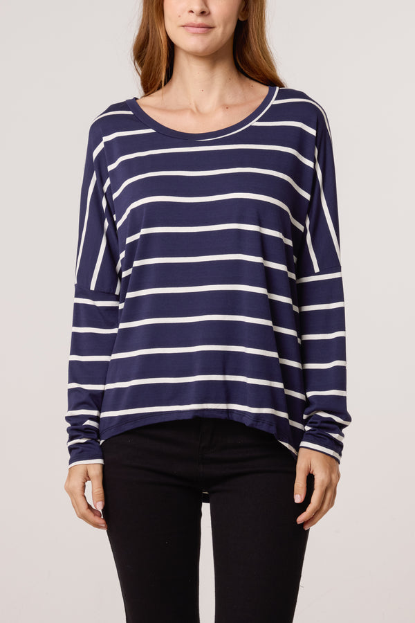 qed london Scoop Neck Long Sleeve Stripe Top