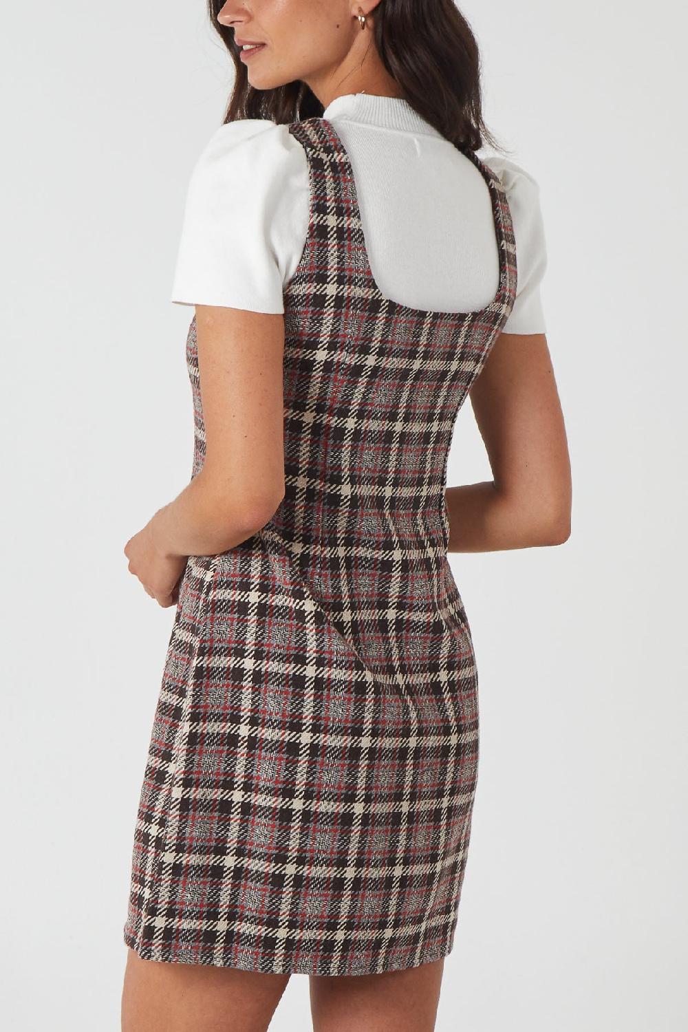 Qed London Scoop Neck Tartan Pinafore Dress