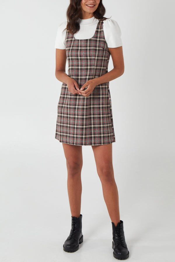qed london Scoop Neck Tartan Pinafore Dress