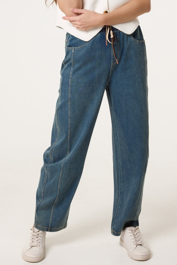 qed london Seam Detail Wide Leg String Jeans