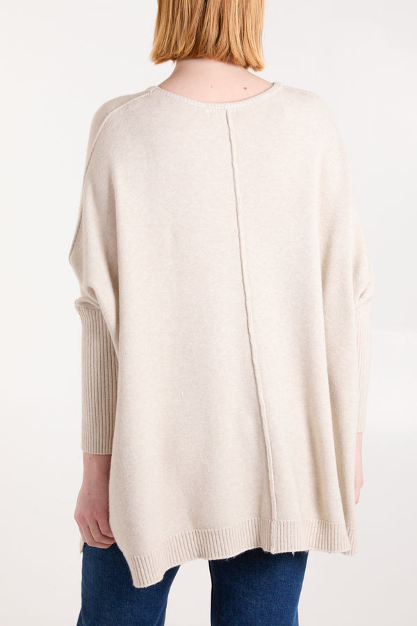 Qed London Seam Front Round Neck Relaxed Jumper