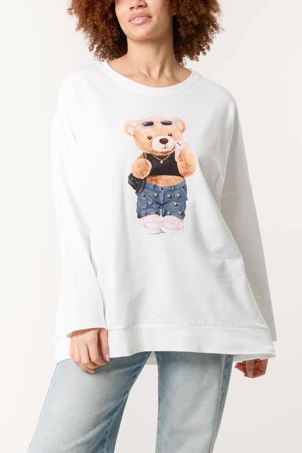 Qed London Selfie Teddy Bear Foil Cotton Top