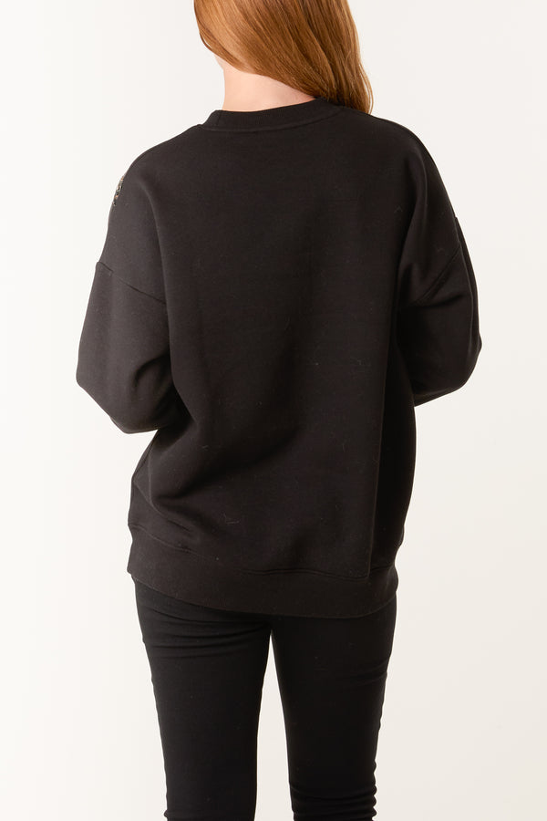 Qed London Sequin Animal Print Bow Sweatshirt