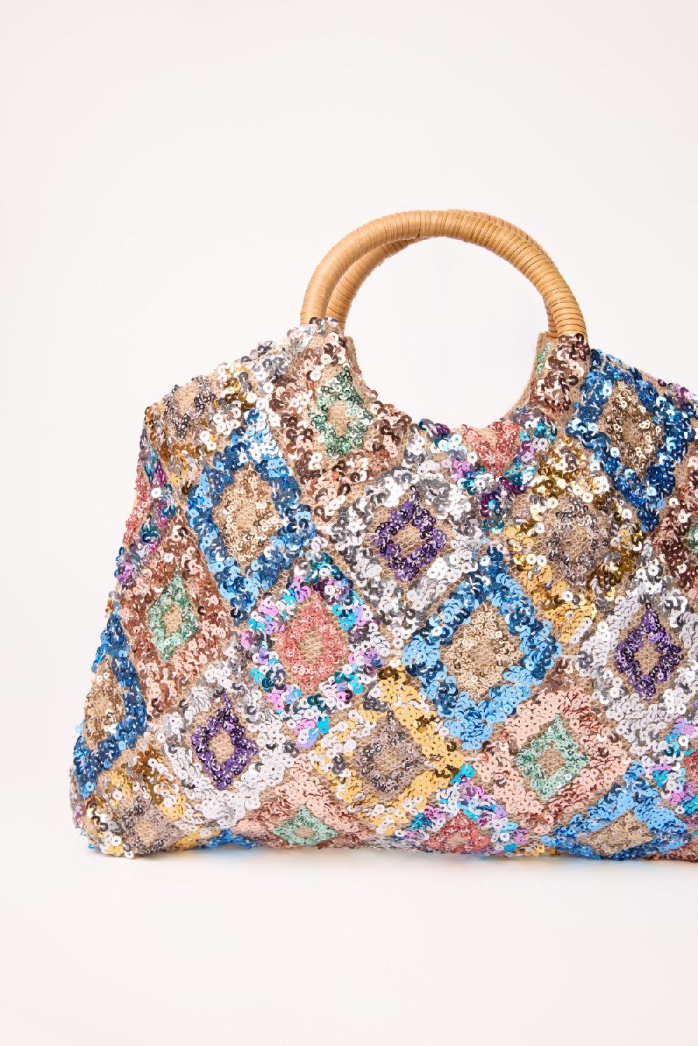 Qed London Sequin Bag W/ Bamboo Handle