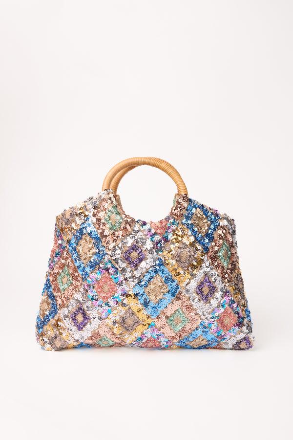 qed london Sequin Bag w/ Bamboo Handle
