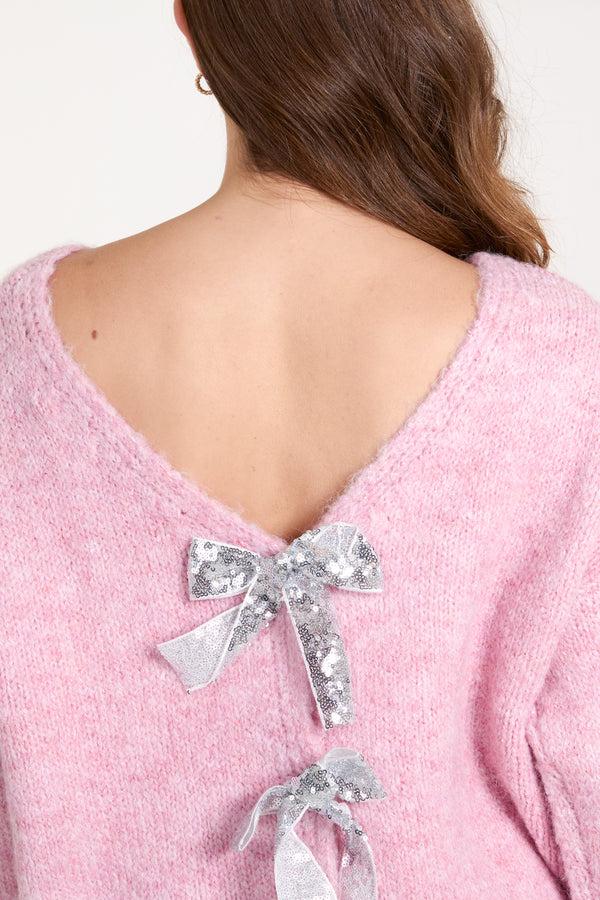 Qed London Sequin Bow Back Jumper/Cardigan