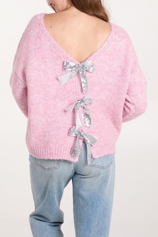 qed london Sequin Bow Back Jumper/Cardigan