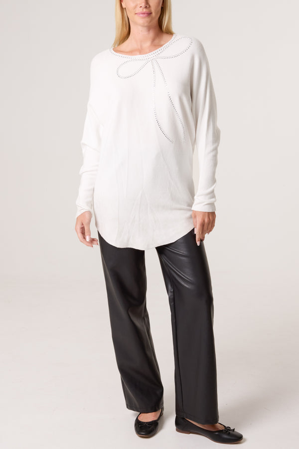 Qed London Sequin Bow Fine Knit Jumper