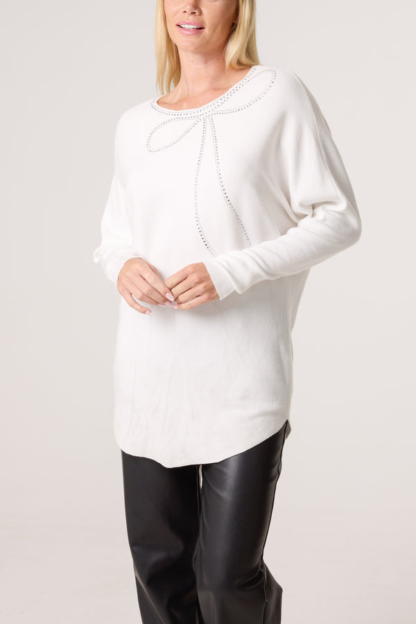 qed london Sequin Bow Fine Knit Jumper