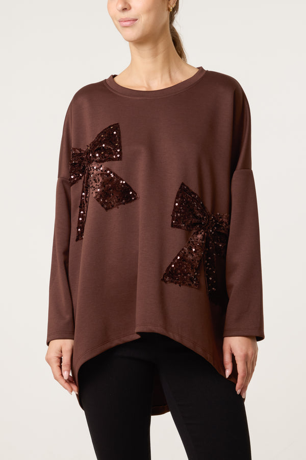 Qed London Sequin Bows Soft Touch Sweat Top