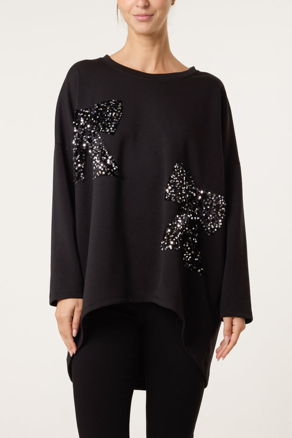 Qed London Sequin Bows Soft Touch Sweat Top