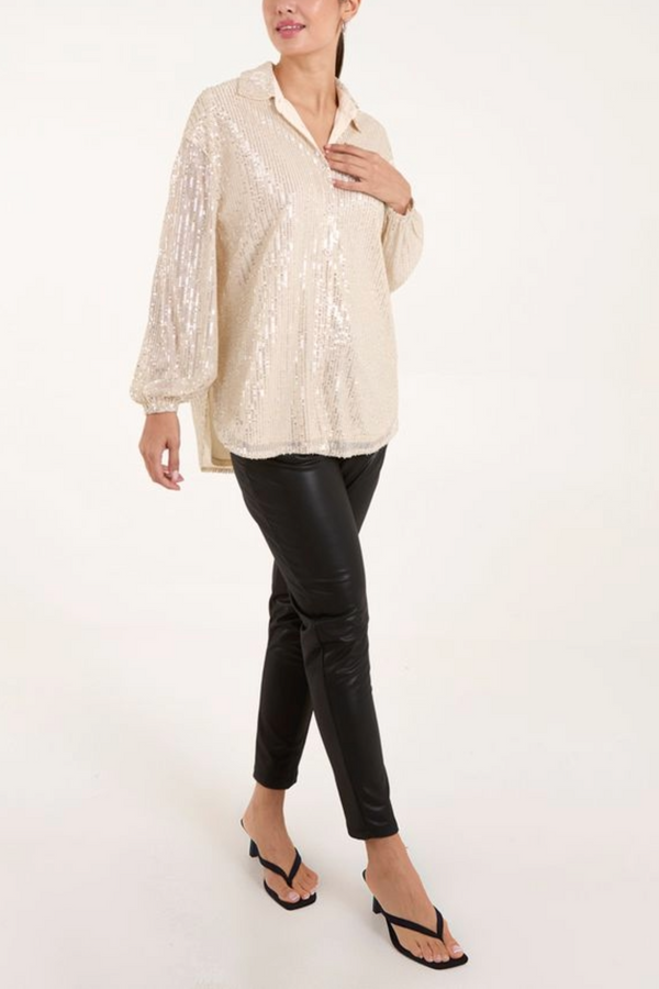 Qed London Sequin Button Up Shirt