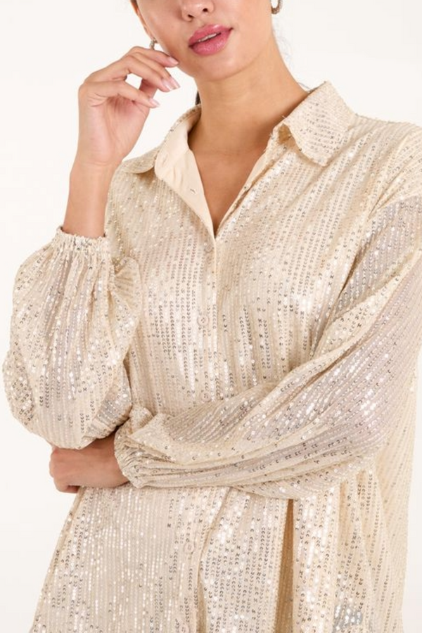 Qed London Sequin Button Up Shirt