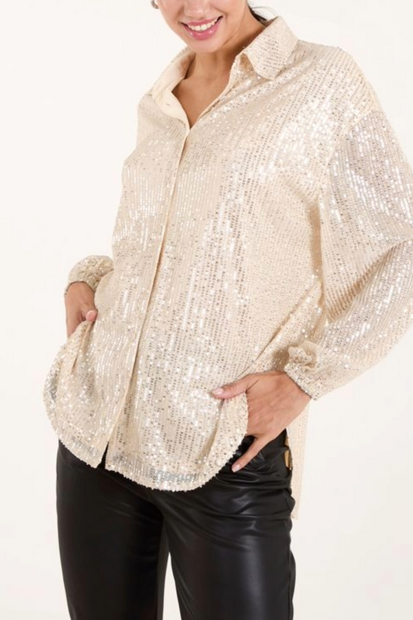 qed london Sequin Button Up Shirt