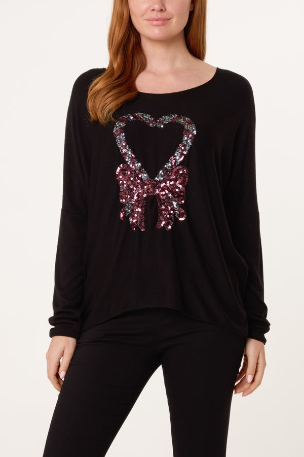 qed london Sequin Candy Cane Festive Jumper