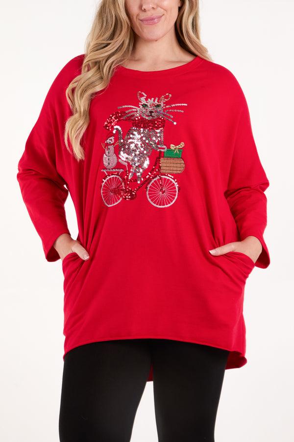 Qed London Sequin Cat Bike Sweat Top