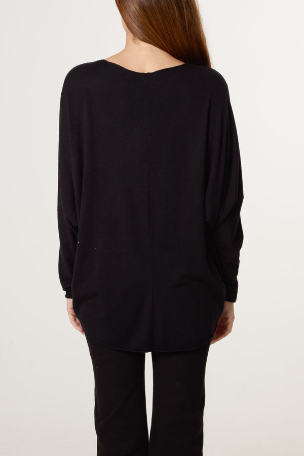 Qed London Sequin Champagne Glass Batwing Jumper