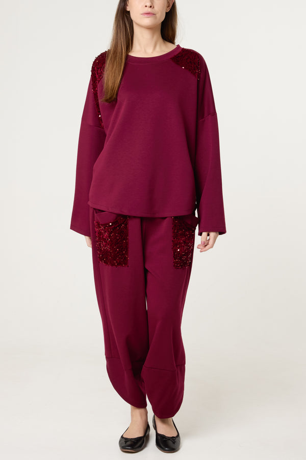 qed london Sequin Detail Barrel Trouser Co-Ord