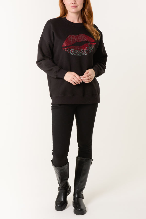 Qed London Sequin Embellished Lips Sweatshirt