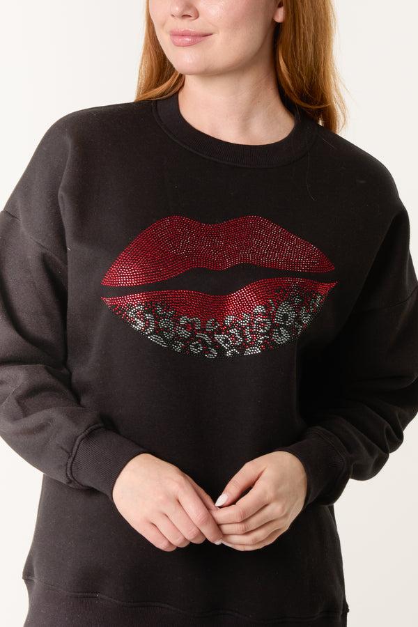 Qed London Sequin Embellished Lips Sweatshirt
