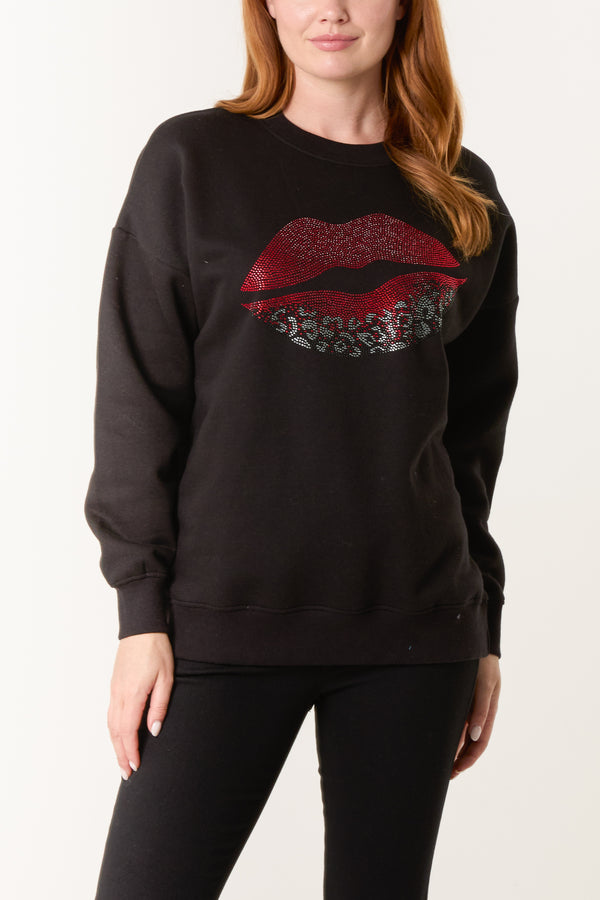 qed london Sequin Embellished Lips Sweatshirt